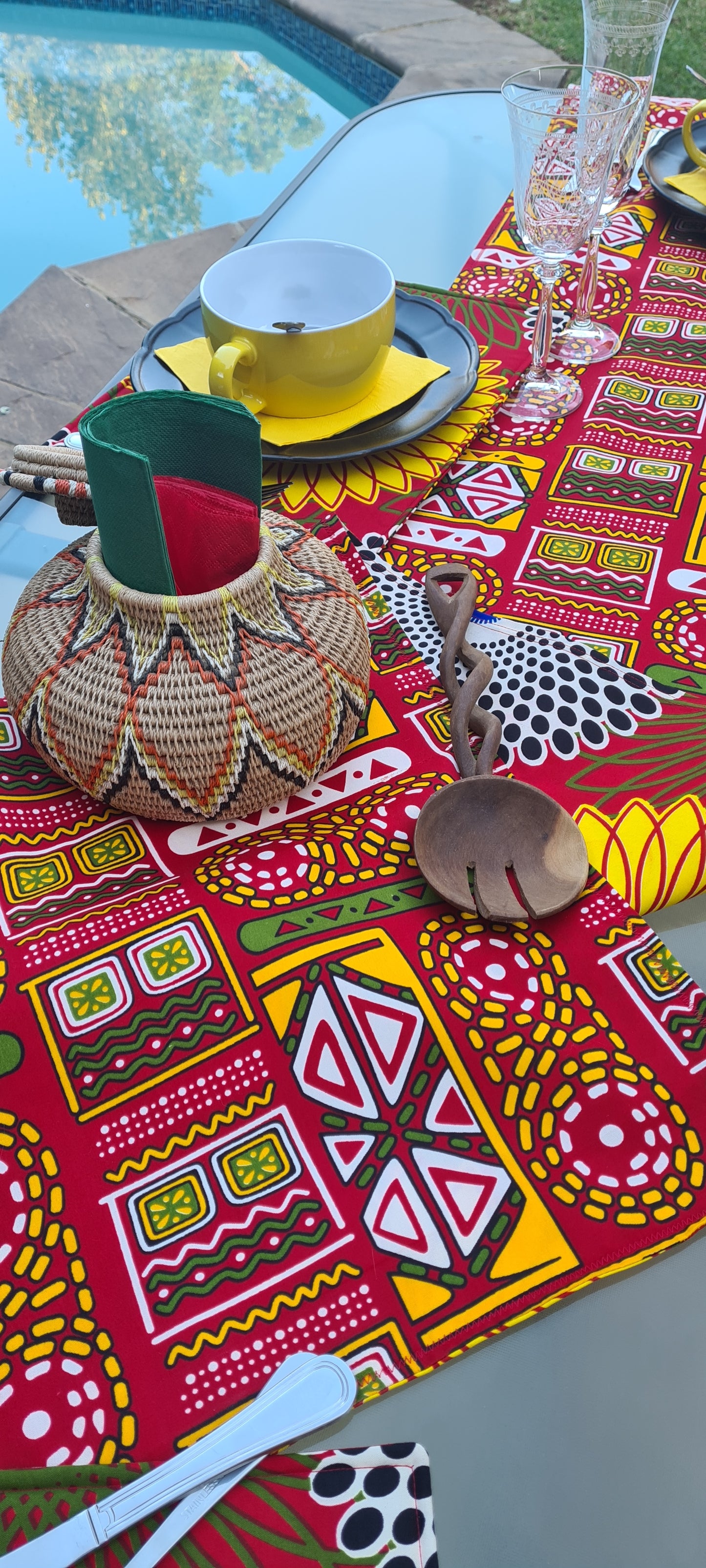 Bold and vibrant red and yellow table runner set