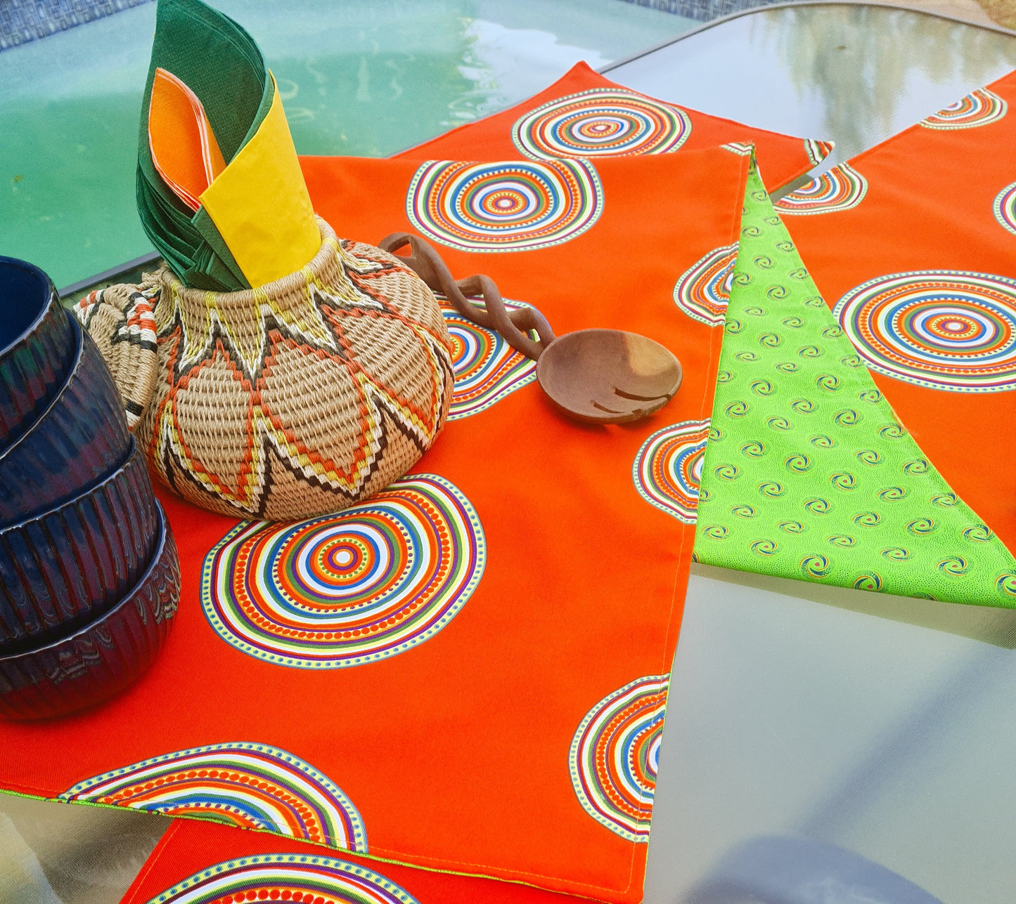 Vibrant Reversible Shweshwe Table Runner and placemat set