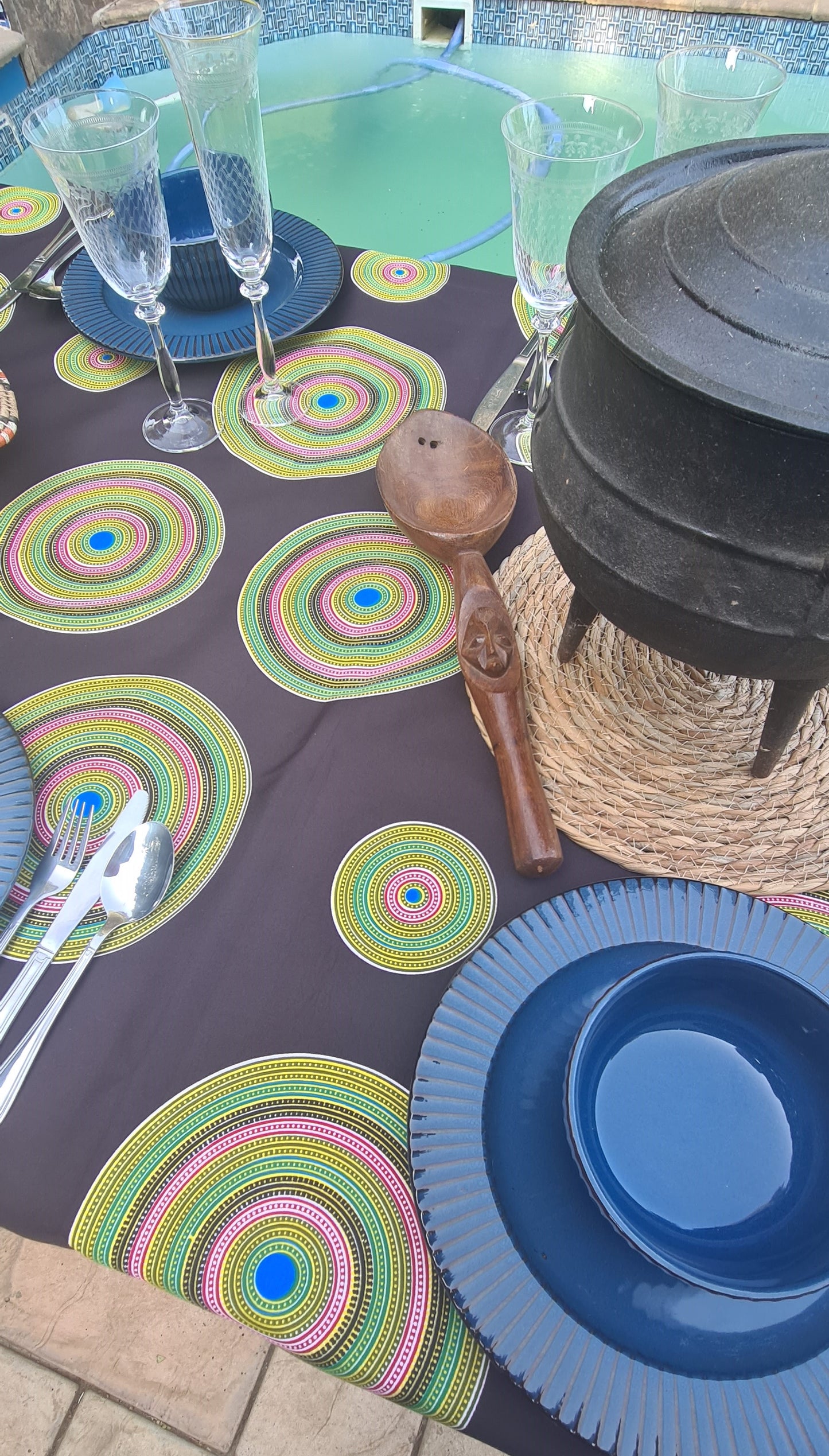 Sophisticated black tablecloth with medallion designs