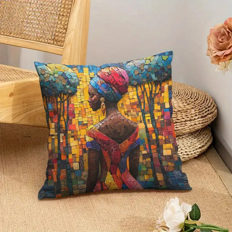1 pc Vibrant African Woman Mosaic Art decorative cushion