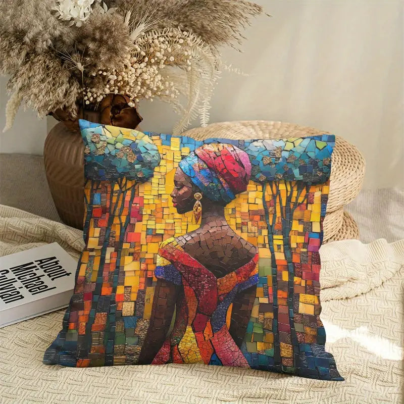 1 pc Vibrant African Woman Mosaic Art decorative cushion