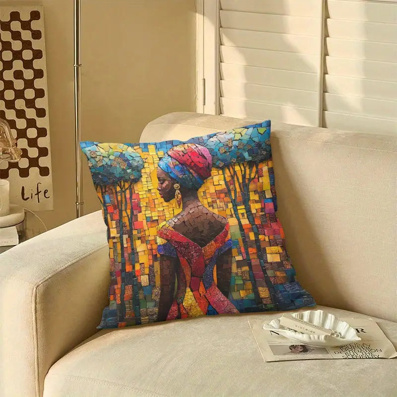 1 pc Vibrant African Woman Mosaic Art decorative cushion
