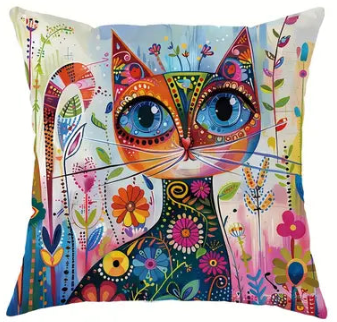 One Abstract Floral Kitten decorative Cushion