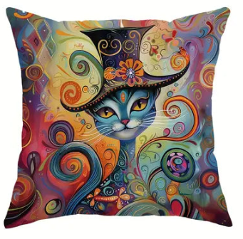 One Abstract Floral Kitten decorative Cushion