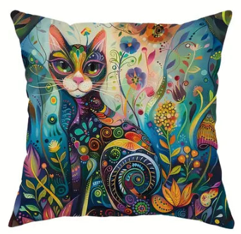 One Abstract Floral Kitten decorative Cushion