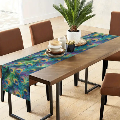 Exotic Peacock Feather Pattern Table Runner