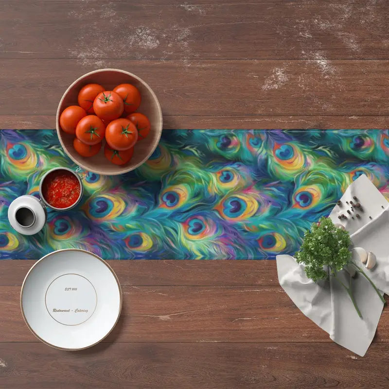 Exotic Peacock Feather Pattern Table Runner