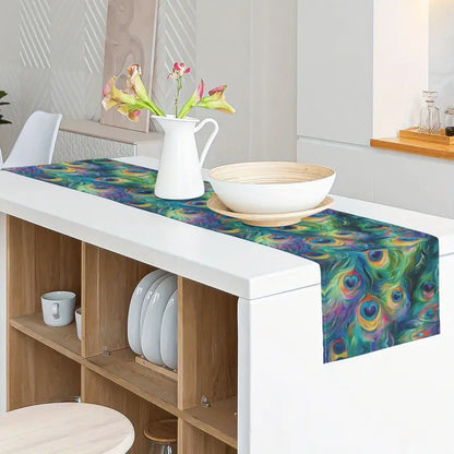 Exotic Peacock Feather Pattern Table Runner