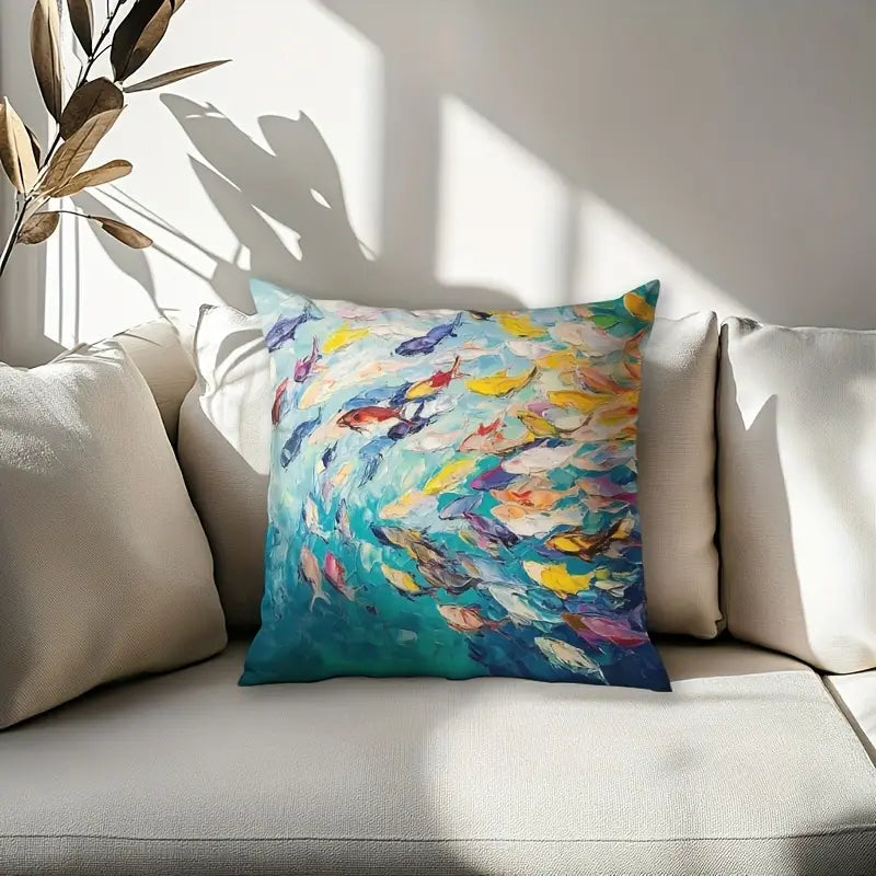 1 Vibrant Underwater Scene Fish Print Decorative Cushion