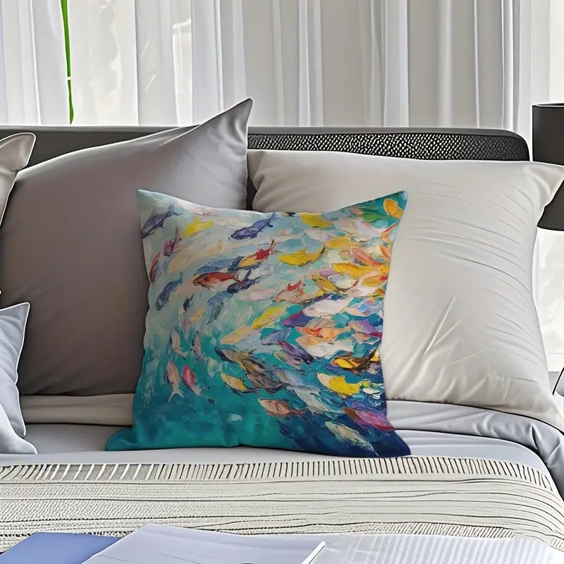 1 Vibrant Underwater Scene Fish Print Decorative Cushion