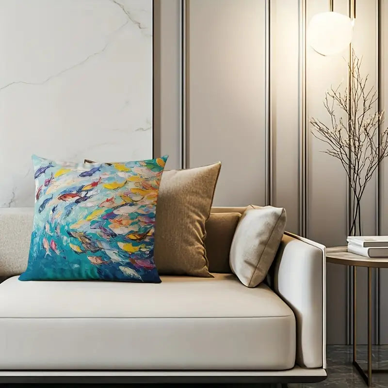 1 Vibrant Underwater Scene Fish Print Decorative Cushion