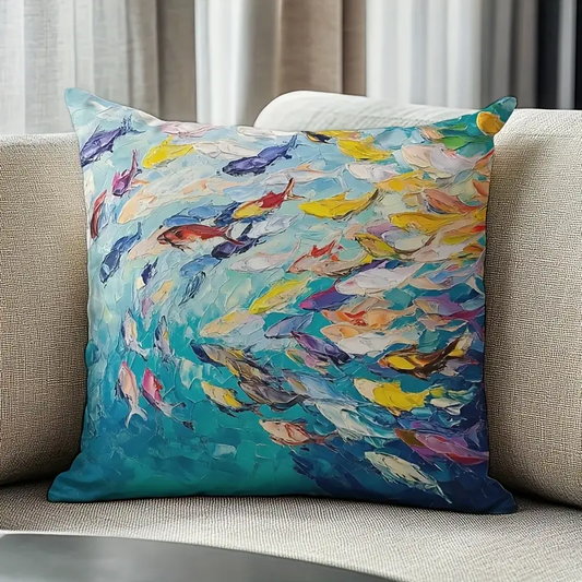 1 Vibrant Underwater Scene Fish Print Decorative Cushion