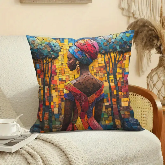 1 pc Vibrant African Woman Mosaic Art decorative cushion