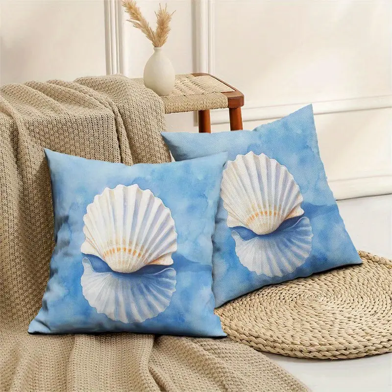 2pcs Soft blue Watercolour Shell design Cushions