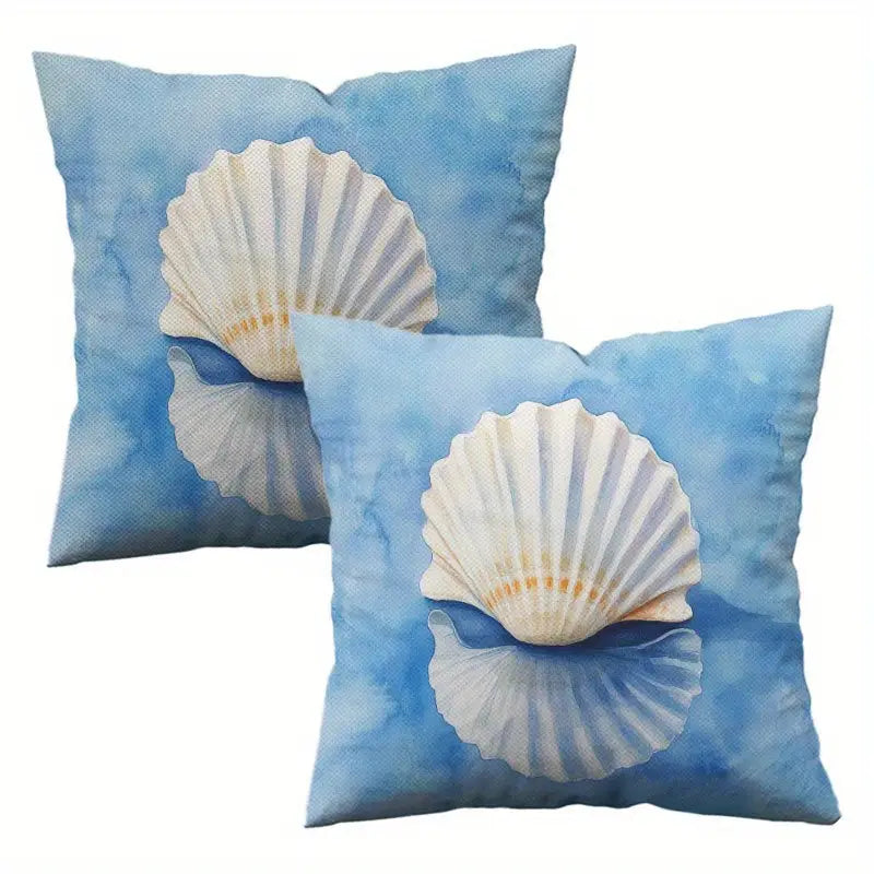 2pcs Soft blue Watercolour Shell design Cushions