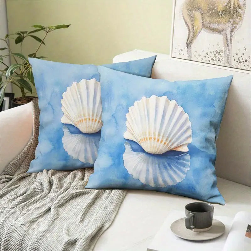 2pcs Soft blue Watercolour Shell design Cushions