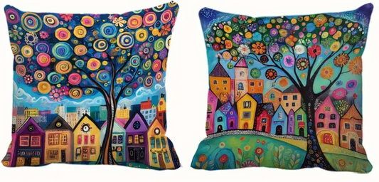 Pair of two Whimsical Tree of Life Cushions